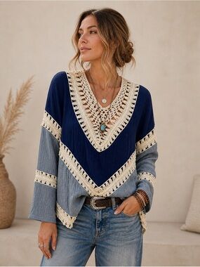 UMGEE Free People Inspired Crochet Lace Boho Top | Festival Grunge Western Chic